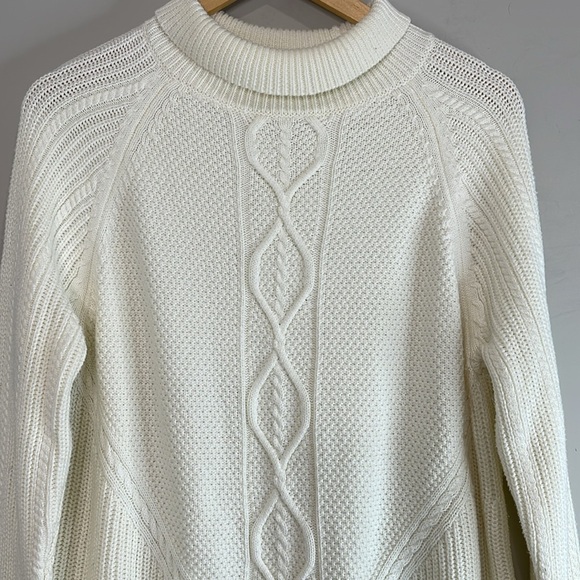 Banana Republic Cable Knit Mock-neck Sweater Cream Coastal Neutral Size Large - Picture 3 of 11